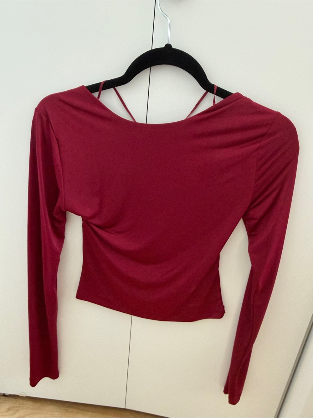 stradivarius Burgundy Off-Shoulder Long Sleeve Top with Strap Detail